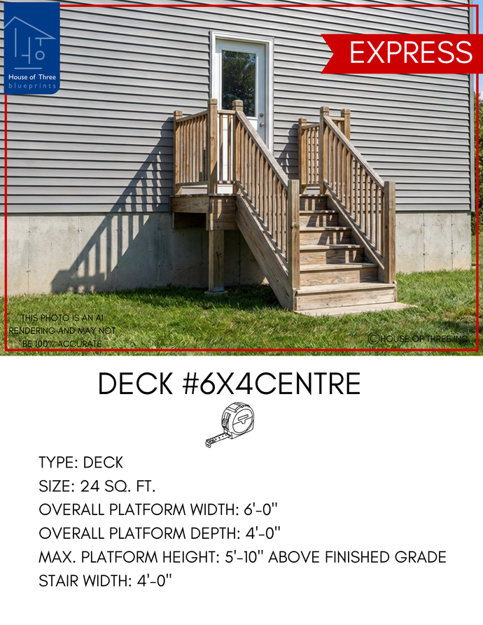 EXPRESS | Deck #6X4CENTRE | 6'X4' Pressure Treated Deck with Centre Stairs
