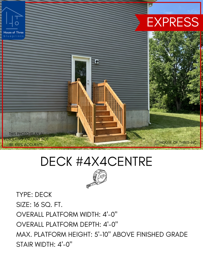 EXPRESS | Deck #4X4CENTRE | 4'X4' Pressure Treated Deck with Centre Stairs
