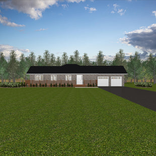 Plan #21-0281 | Bungalow, Slab on Grade, 3 bedroom, 2 bathroom, Attached Garage, Large Deck