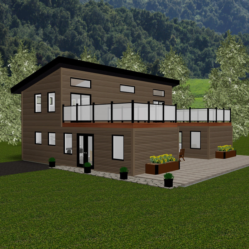Plan #21-0367 | House, Slab on Grade, 2 bedroom, 1.5 bathroom, Roof Top Deck, Modern Style
