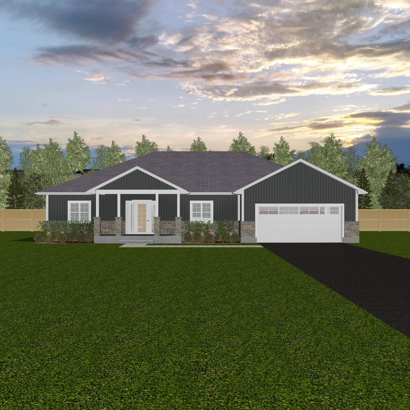 Plan #21-0373 | Bungalow, 3 bedroom, 2 bathroom, Attached Garage, Fireplace