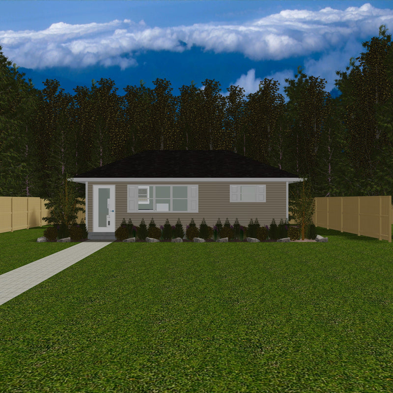 Plan #21-0374 | Bungalow, Slab on Grade, ADU, 1 bedroom, 1 bathroom, Cottage