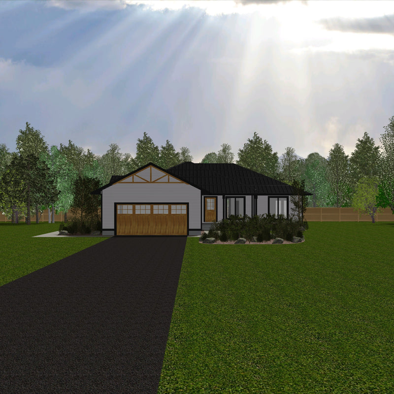 Plan #21-0375 | Bungalow, 3 bedroom, 2.5 bathroom, Family Home, Attached Garage, Deck