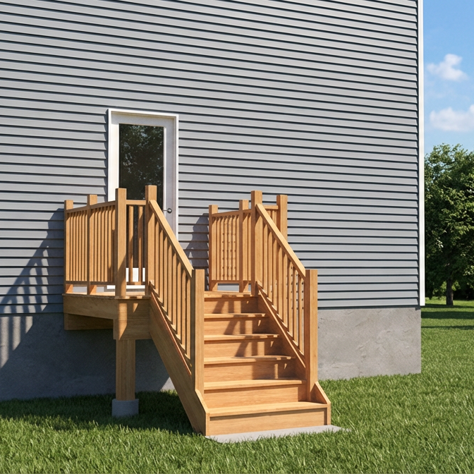 EXPRESS | Deck #6X6CENTRE | 6'X6' Pressure Treated Deck with Centre Stairs