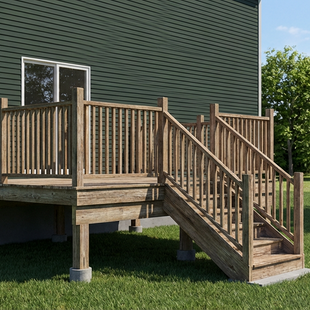 EXPRESS | Deck #14X12CENTRE | 14'X12' Pressure Treated Deck with Centre Stairs