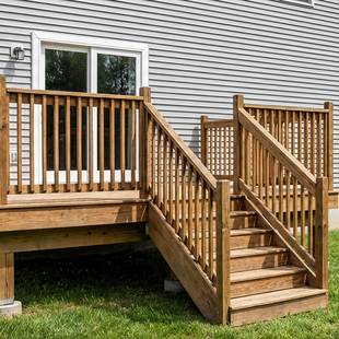 EXPRESS | Deck #14X10CENTRE | 14'X10' Pressure Treated Deck with Centre Stairs