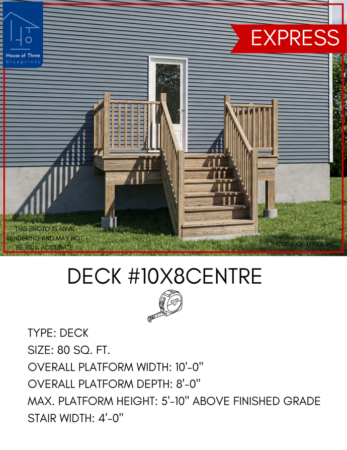 EXPRESS | Deck #10X8CENTRE | 10'X8' Pressure Treated Deck with Centre Stairs