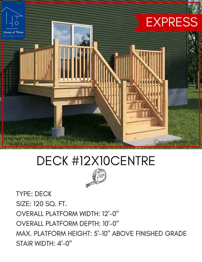 EXPRESS | Deck #12X10CENTRE | 12'X10' Pressure Treated Deck with Centre Stairs