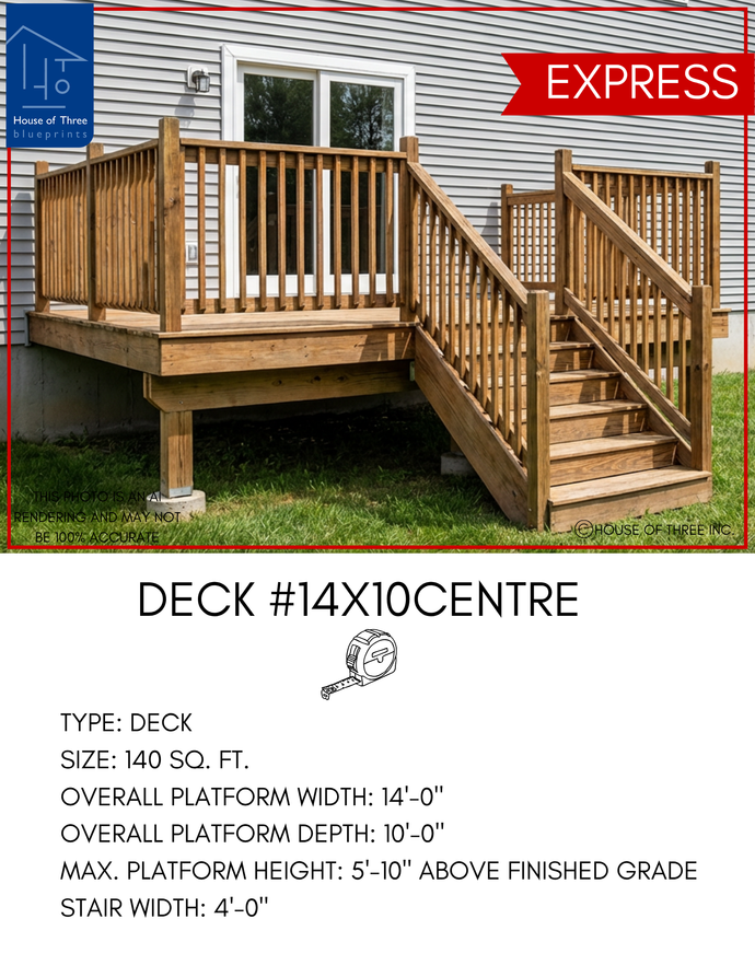 EXPRESS | Deck #14X10CENTRE | 14'X10' Pressure Treated Deck with Centre Stairs