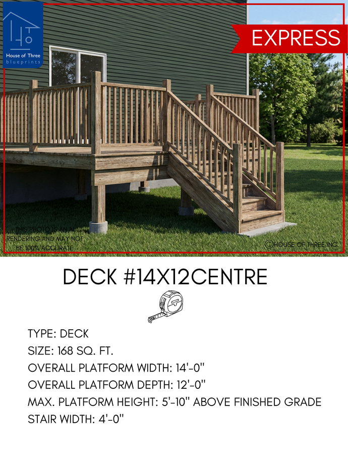 EXPRESS | Deck #14X12CENTRE | 14'X12' Pressure Treated Deck with Centre Stairs