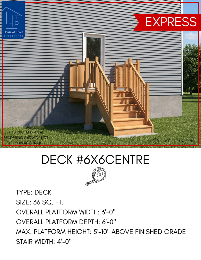 EXPRESS | Deck #6X6CENTRE | 6'X6' Pressure Treated Deck with Centre Stairs