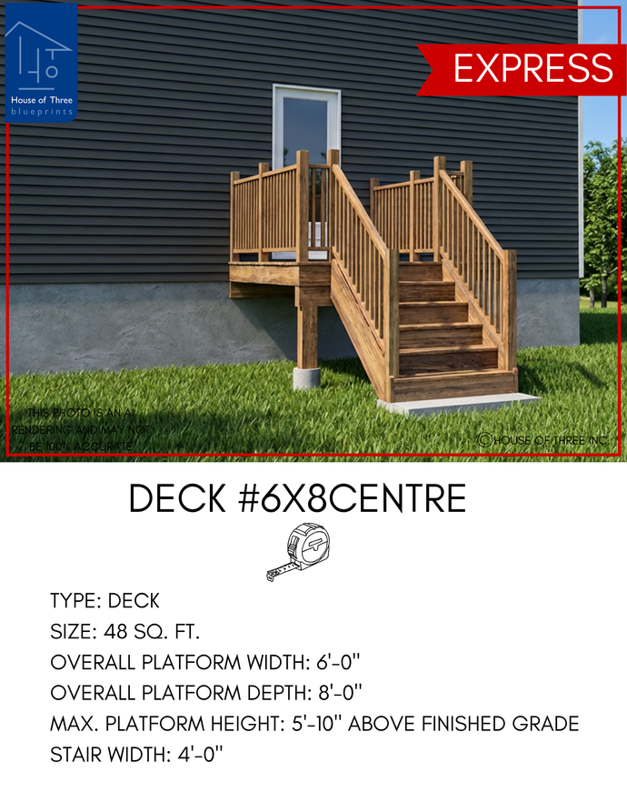 EXPRESS | Deck #6X8CENTRE | 6'X8' Pressure Treated Deck with Centre Stairs