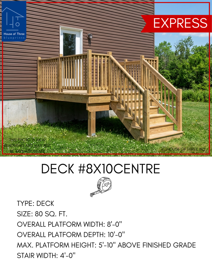 EXPRESS | Deck #8X10CENTRE | 8'X10' Pressure Treated Deck with Centre Stairs