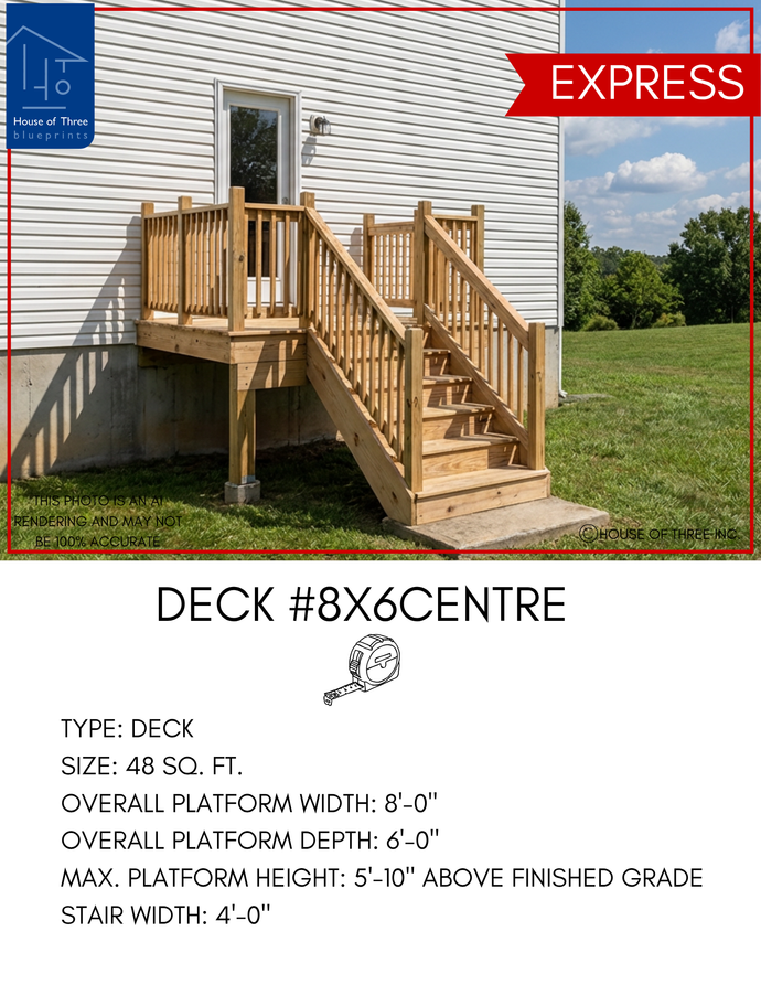 EXPRESS | Deck #8X6CENTRE | 8'X6' Pressure Treated Deck with Centre Stairs