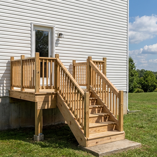 EXPRESS | Deck #8X6CENTRE | 8'X6' Pressure Treated Deck with Centre Stairs