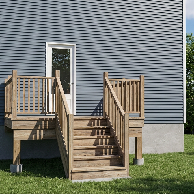 EXPRESS | Deck #10X8CENTRE | 10'X8' Pressure Treated Deck with Centre Stairs