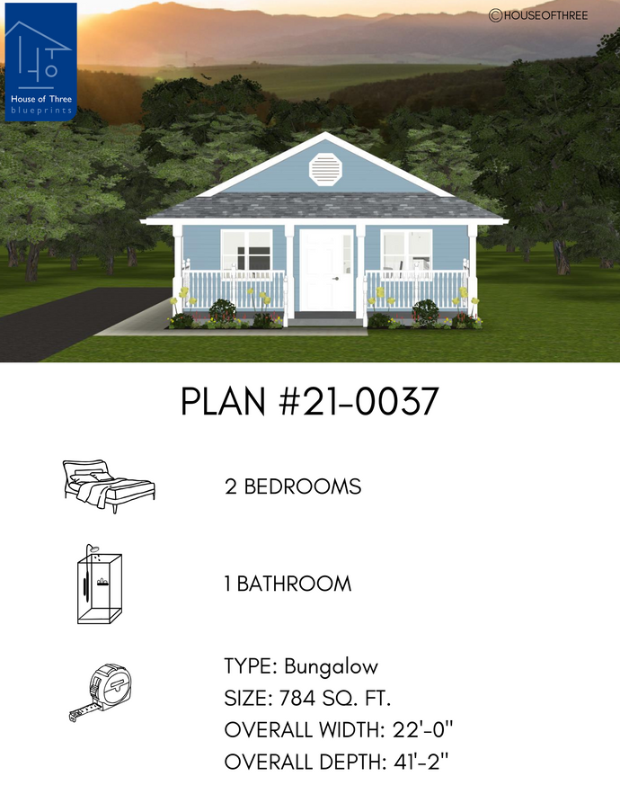 Plan #21-0037 | Cottage, 2 bedroom, 1 bathroom