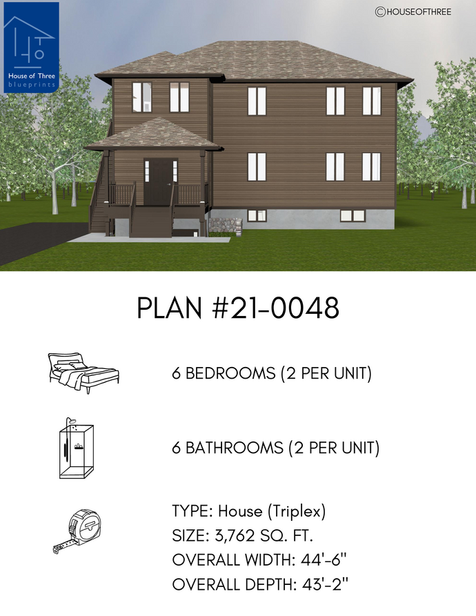 Plan #21-0048 | Triplex, 2 Storey, Open concept, 6 bedroom, 6 bathroom