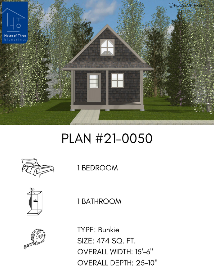 Plan #21-0050 | Bunkie, Slab on Grade, 1 bedroom, 1 bathroom