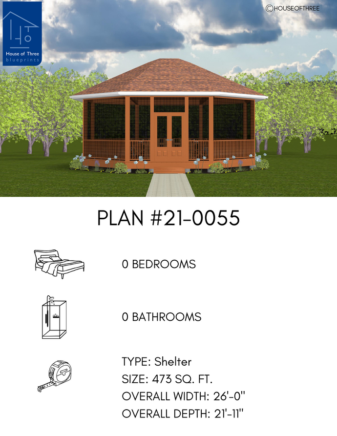 Plan #21-0055 | Gazebo, Screened Shelter, Traditional Design