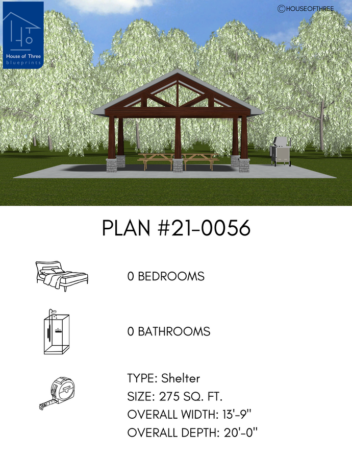 Plan #21-0056 | Gazebo, Covered Shelter, Shaded Area, Slab on Grade
