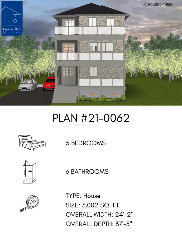Plan #21-0062 | House, 3 Storey, 5 bedroom, 6 bathroom, Student Rental, Multi-Generational Home