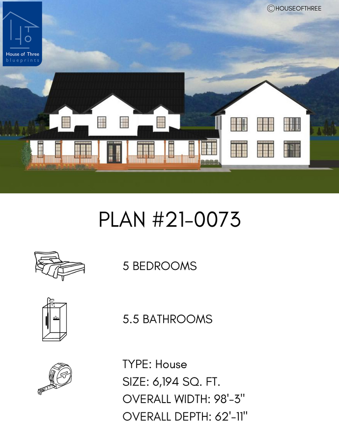 Plan #21-0073 | Spacious House, 3 Main Floor Bedrooms, 5 Bedrooms, 6 Bathrooms