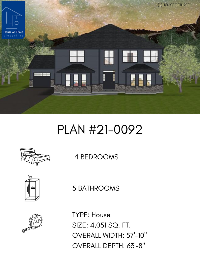 Plan #21-0092 | 2 Storey, House, 4 bedroom, 5 bathroom, Attached Garage, Office, Sunroom, Large Family Home