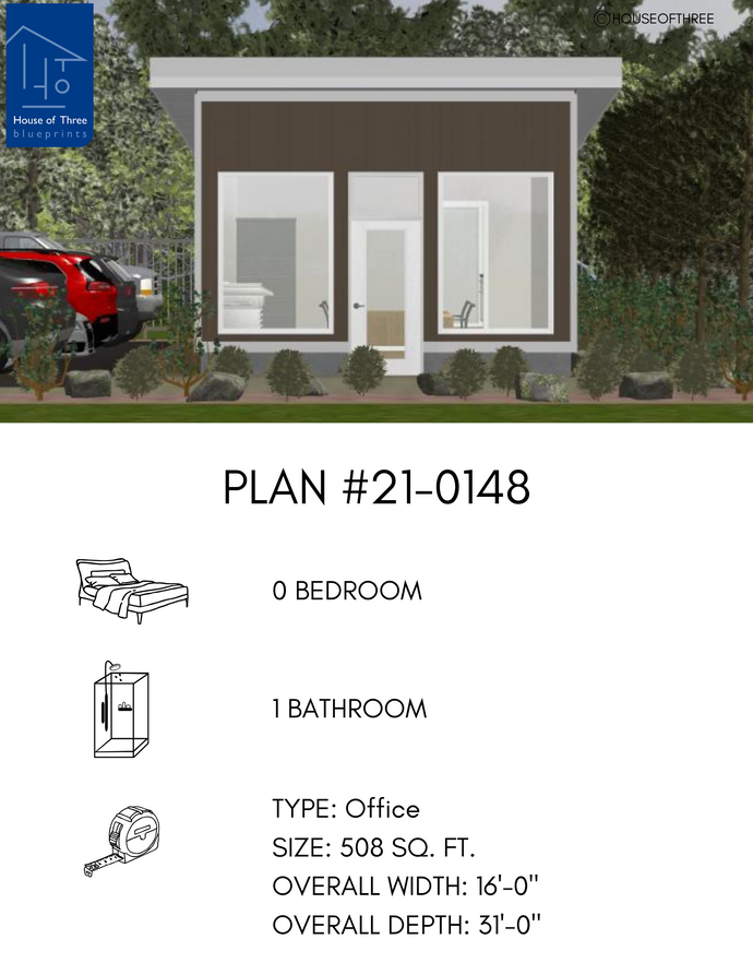 Plan #21-0148 | Office, Slab on Grade, 0 bedroom, 1 bathroom (barrier free), Commercial