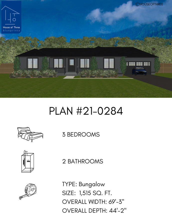 Plan #21-0284 | Modern Bungalow, Master Bedroom, Contemporary Design, 3 Bedrooms