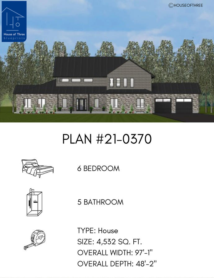 Plan #21-0370 | House, 2 Storey,  6 bedroom, 5 bathroom, Attached Garage, Loft, Office