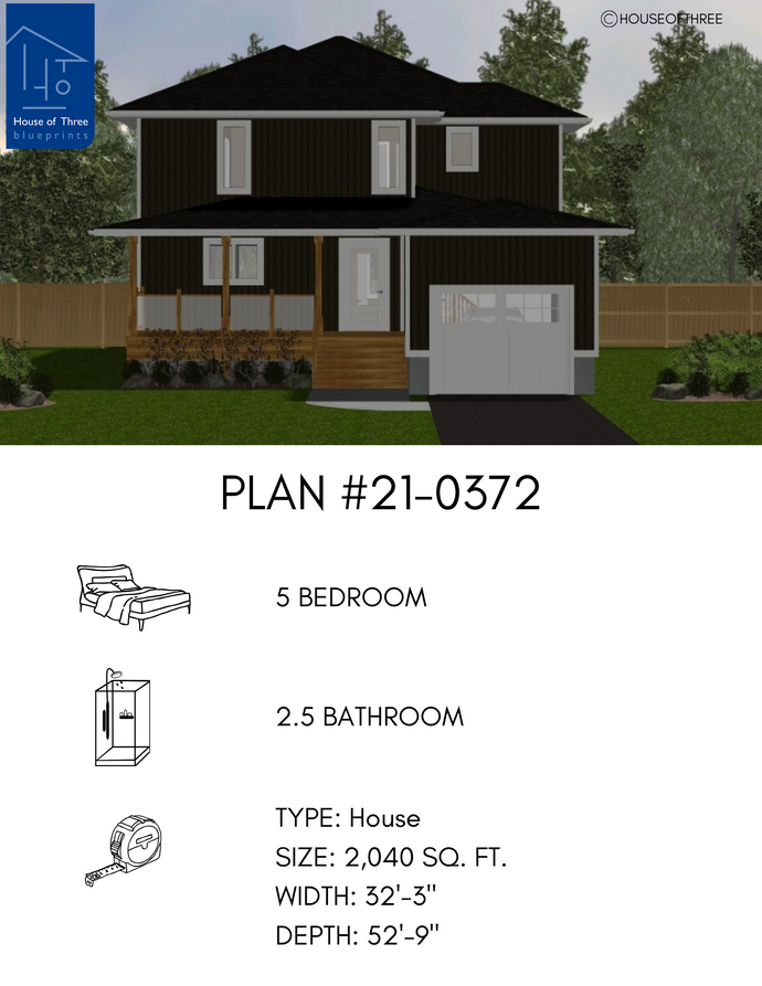 Plan #21-0372 | House,  Family Home, 5 bedroom , 2.5 bathroom, Office, Attached Garage