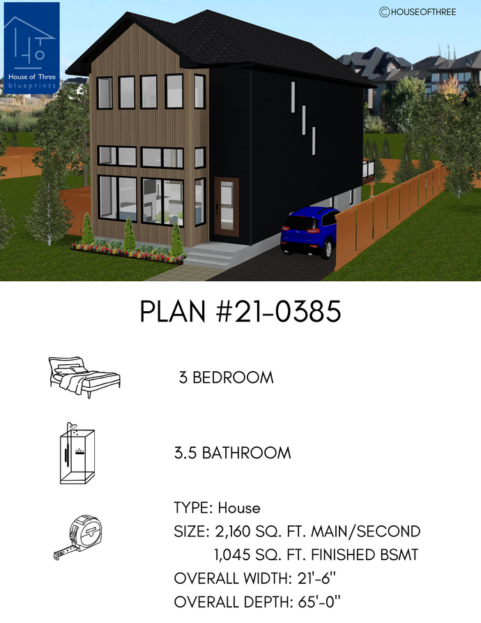 Plan #21-0385 | House, 2 Storey, 3 bedroom, 3.5 bathroom, Finished Basement, Fireplace