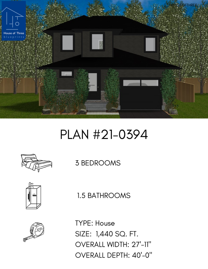 2 storey house with dark grey siding, black shingled hip roof, black trim and natural stone water table. 3 fixed windows on second floor. Small transom window and glass main entryway door with covered porch. Single car door on attached garage.