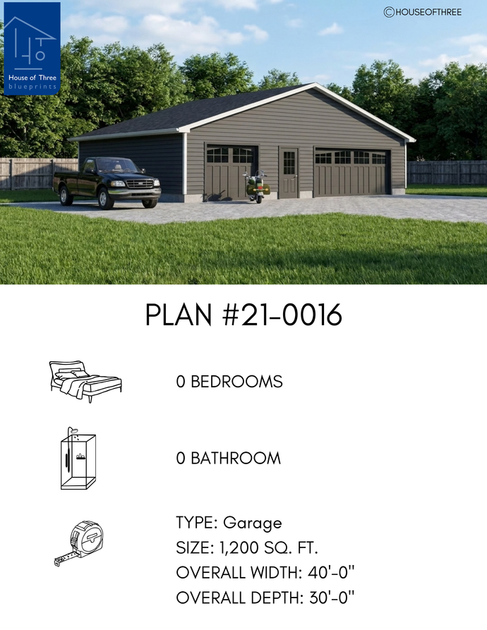 Plan #21-0016 | Garage, Vehicle Storage, Workshop