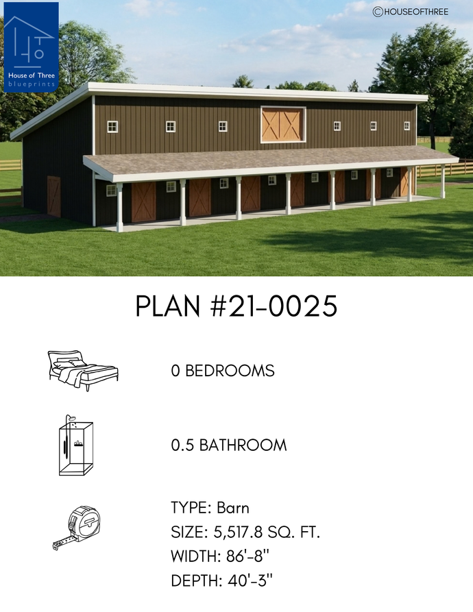 Plan #21-0025 | Barn, 0.5 bathroom, Horse stalls, Wash stall