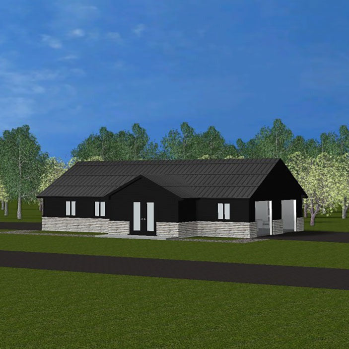 Plan #21-0057 | Garage, 0.5 bathroom, Office, Slab on Grade, Workshop