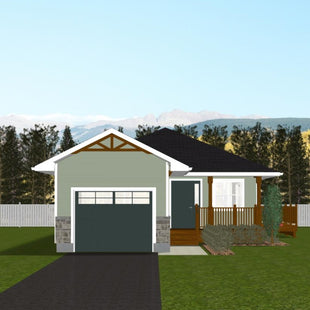 Plan #21-0202 | Bungalow, Attached Garage, Modern Design, 2 bedroom, 2 bathroom