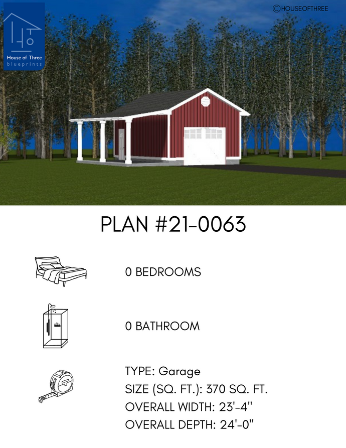 Plan #21-0063 | Garage, Covered Porch, Storage