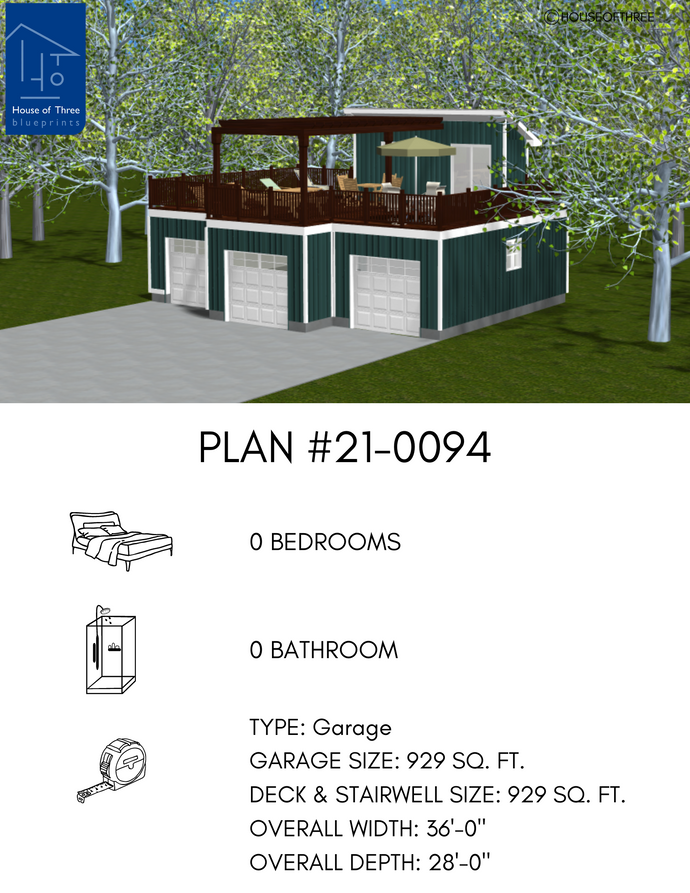 Plan #21-0094 | Garage, Roof Top Patio, Triple Car Garage