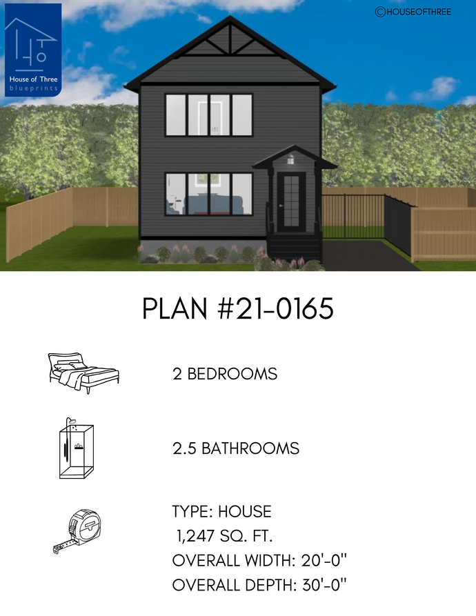 Plan #21-0165 | 2 Storey, House, 2 bedroom, 2.5 bathroom