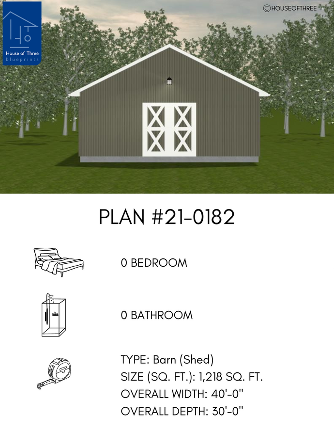 Plan #21-0182 | Barn, Storage Shed, Slab on Grade