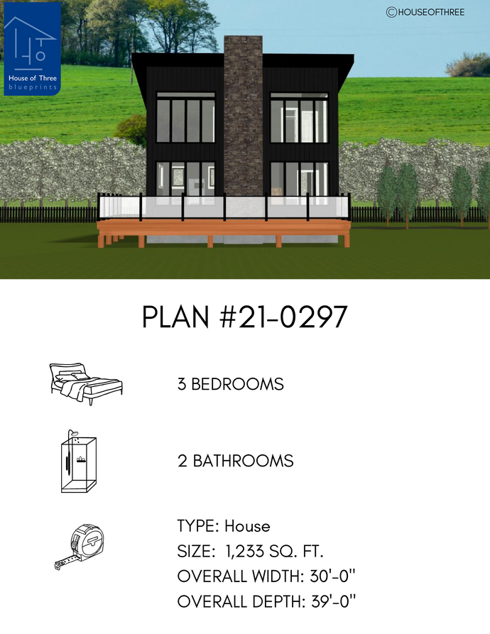 Plan #21-0297 | 2 Storey, Modern Home, Fireplace, 3 bedroom, 2 bathroom
