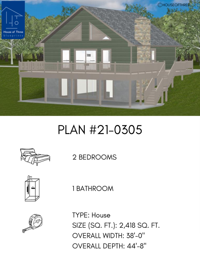Plan #21-0305 | Full walk-out Basement,  Upper-level Loft , 2 Bedrooms , 1 Bathrooms , Customization Option
